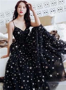 Picture of Black Color V-neckline Tulle Straps Low Back Long Evening Dresses Formal Dresses, Black Color Formal Dress